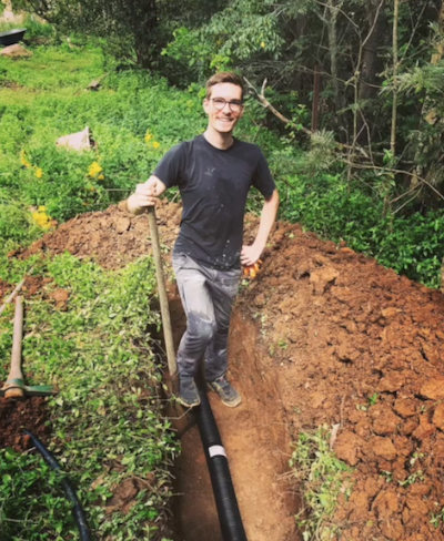 Bree and Lucas DIY Tiny House Builders Inspo Candid Tiny House Podcast trench for composting toilet