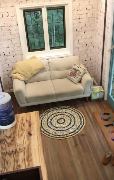 Bree and Lucas DIY CAndid Tiny House BUilders lounge room