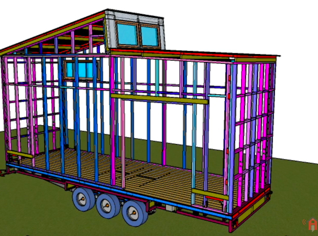 Fred's Tiny Houses pop up roof design for a tiny house on wheels hinged roof