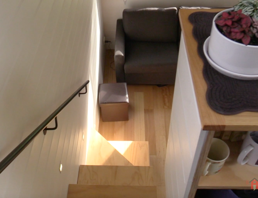 Fred's Tiny Houses pop up roof design for a tiny house on wheels hinged roof